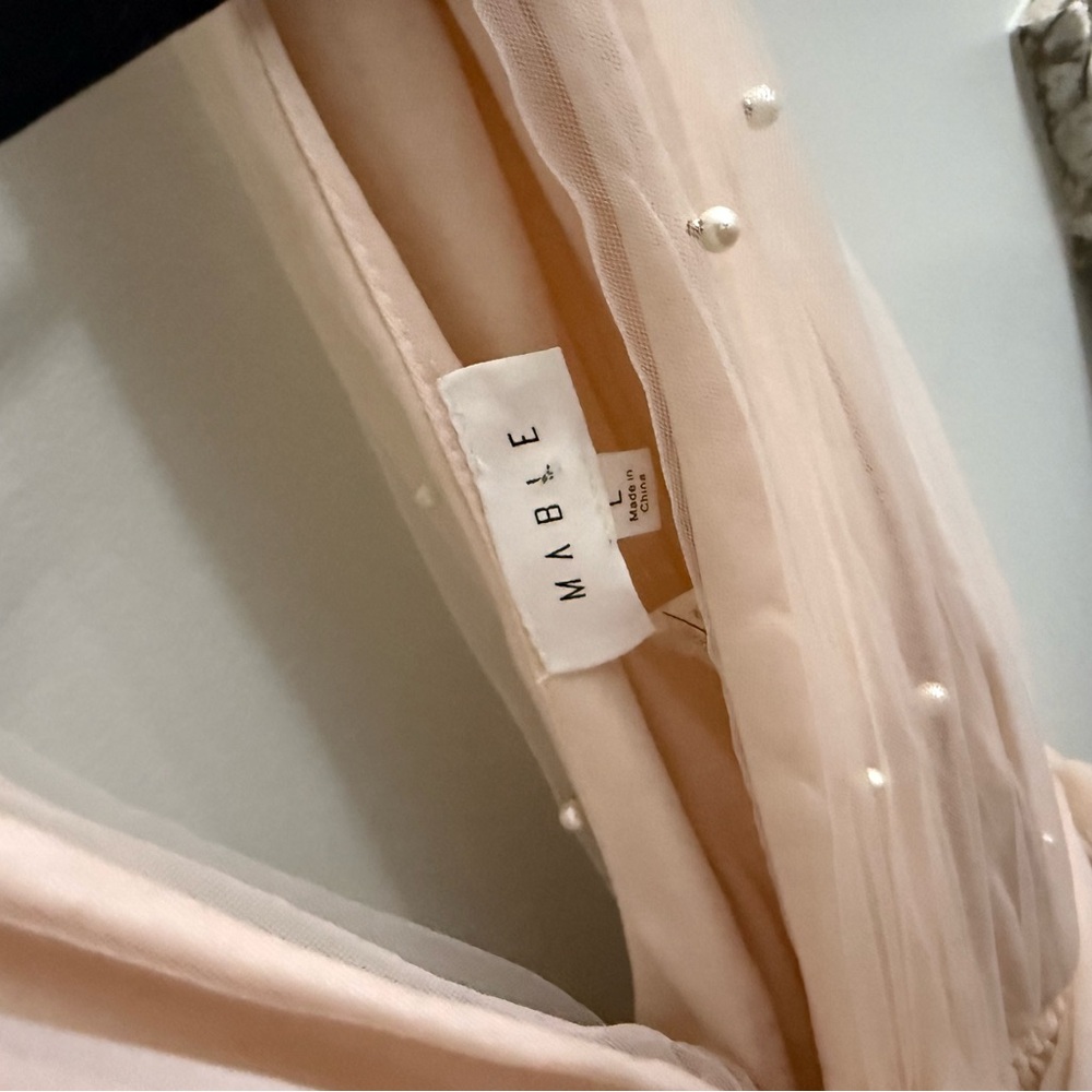 Boutique Nude Pearl-Embellished Tiered Tulle Dress - Picture 6 of 6